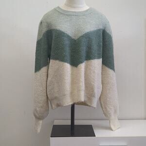 Vero Moda Green and‎ Cream Color Block Crew Neck Sweater size XL